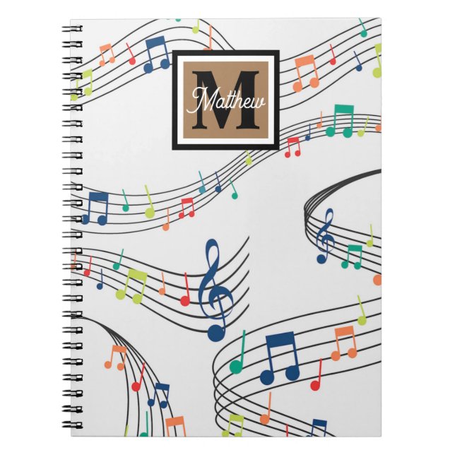 Colorful Music Note Musician Monogram Anteckningsbok (Framsidan)