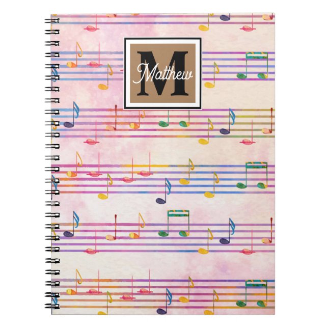 Colorful Music Note Musician Monogram Anteckningsbok (Framsidan)