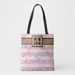 Colorful Music Note Musician Monogram Tote Bag Tygkasse