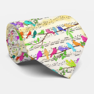 Colorful Musical Birds Neck Tie Slips