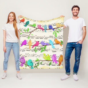 Colorful Musical Birds Ull Blankes Fleecefilt