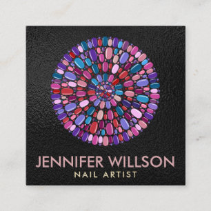 Colorful Nail Art Mandala - Möte Fyrkantigt Visitkort