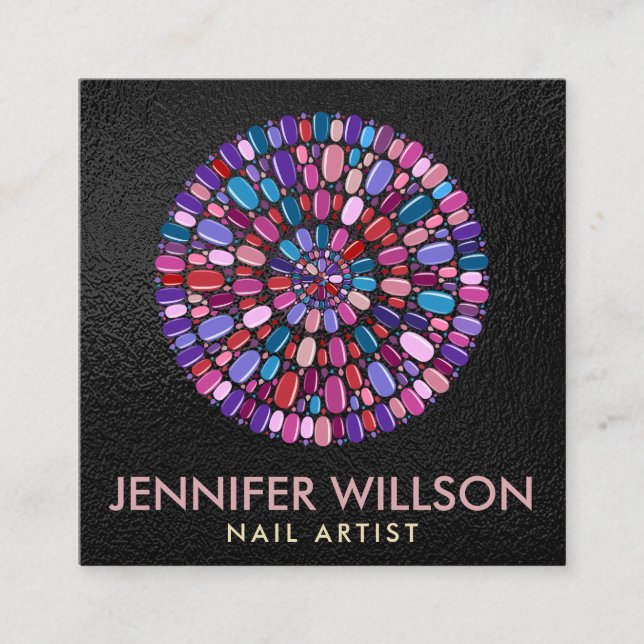 Colorful Nail Art Mandala - Möte Fyrkantigt Visitkort (Framsida)