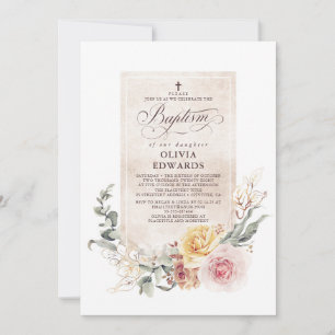 Colorful Natural Earthy Elegant Girls Baptism Inbjudningar