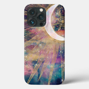 Colorful Nebula Guld Doodles Sol Måne Mandala