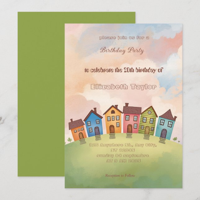 Colorful Neighborhood Birthday Invitation   Inbjudningar (Fram/baksida)