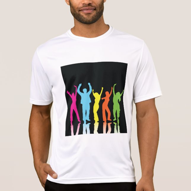 Colorful Neon Dancing Silhouettes Retro Party T Shirt (Framsida)