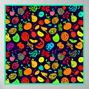 Colorful Neon Fruit Mönster Art Poster