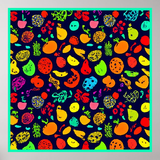 Colorful Neon Fruit Mönster Art Poster (Framsidan)