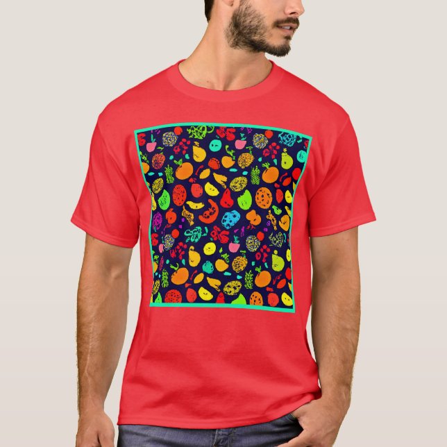 Colorful Neon Fruit Mönster Art T Shirt (Framsida)