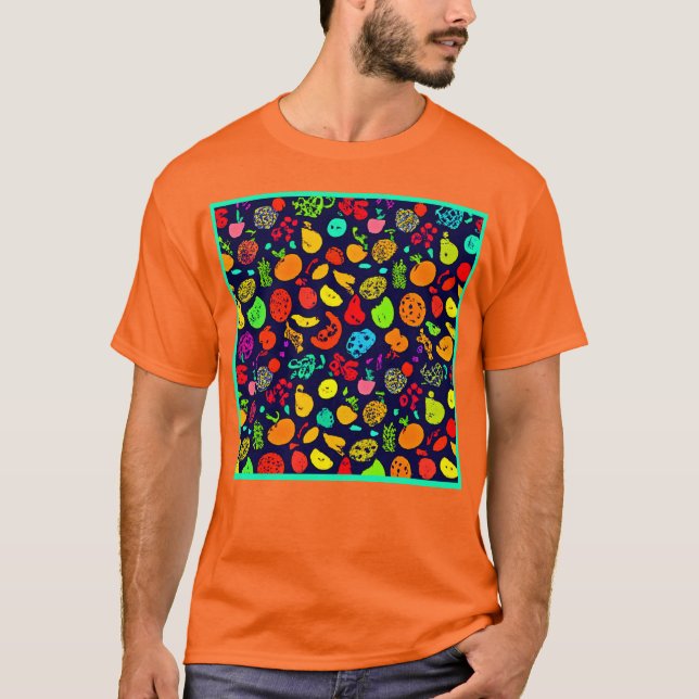 Colorful Neon Fruit Mönster Art T Shirt (Framsida)