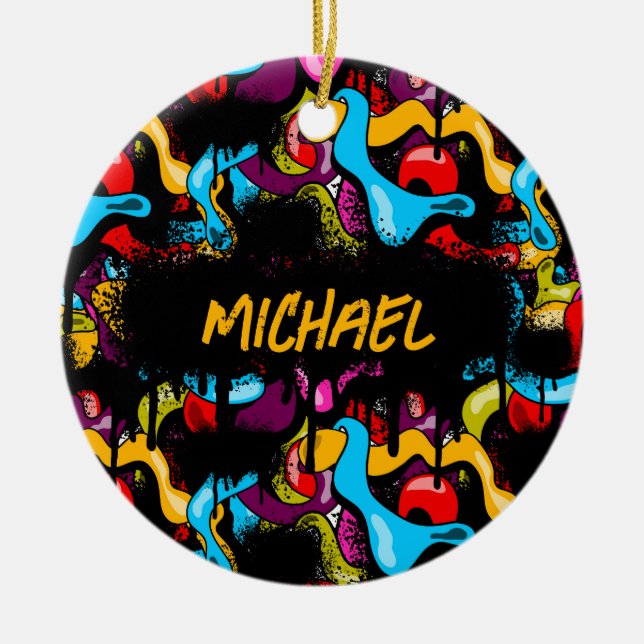 Colorful Neon Graffiti Hip Hop Street Art Julgransprydnad Keramik (Framsidan)