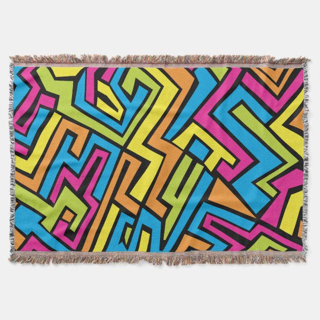 Colorful Neon Graffiti Street Art Mönster Filt (Framsidan)