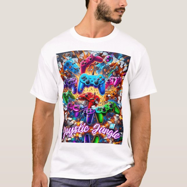 Colorful Neon Joysticks Pattern T Shirt (Framsida)