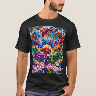 Colorful Neon Joysticks Pattern T Shirt