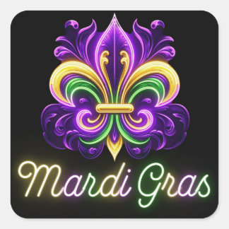 Colorful Neon Mardi Gras Fleur de lis Fyrkantigt Klistermärke