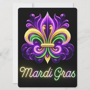 Colorful Neon Mardi Gras Fleur de lis Julkort