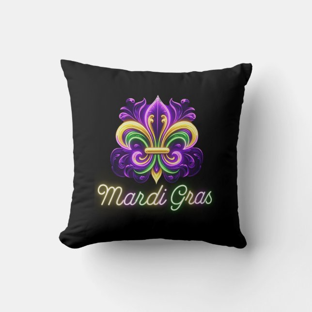 Colorful Neon Mardi Gras Fleur de lis Kudde (Framsida)
