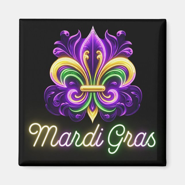 Colorful Neon Mardi Gras Fleur de lis Magnet (Framsidan)