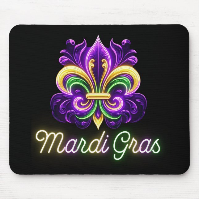 Colorful Neon Mardi Gras Fleur de lis Musmatta (Framsidan)
