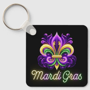 Colorful Neon Mardi Gras Fleur de lis Nyckelring