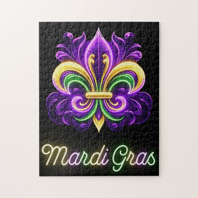 Colorful Neon Mardi Gras Fleur de lis Pussel (Vertikal)