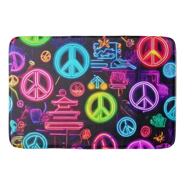 Colorful Neon Peace Mönster Badrumsmatta (Framsidan)