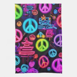 Colorful Neon Peace Mönster Kökshandduk