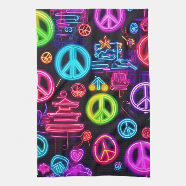 Colorful Neon Peace Mönster Kökshandduk (Vertikal)