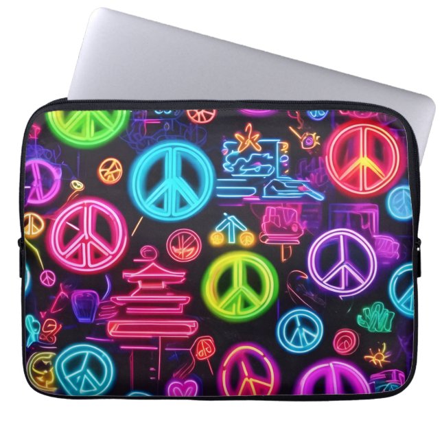 Colorful Neon Peace Mönster Laptop Fodral (Framsidan)
