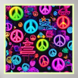 Colorful Neon Peace Mönster Poster