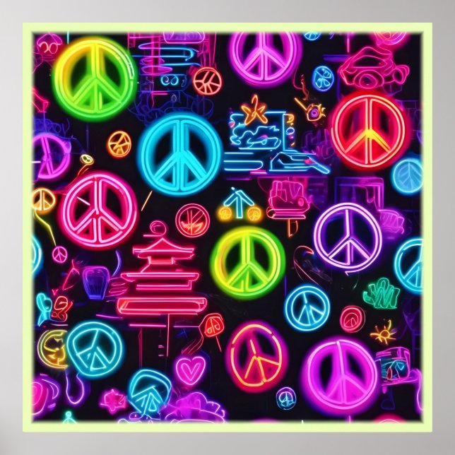 Colorful Neon Peace Mönster Poster (Framsidan)