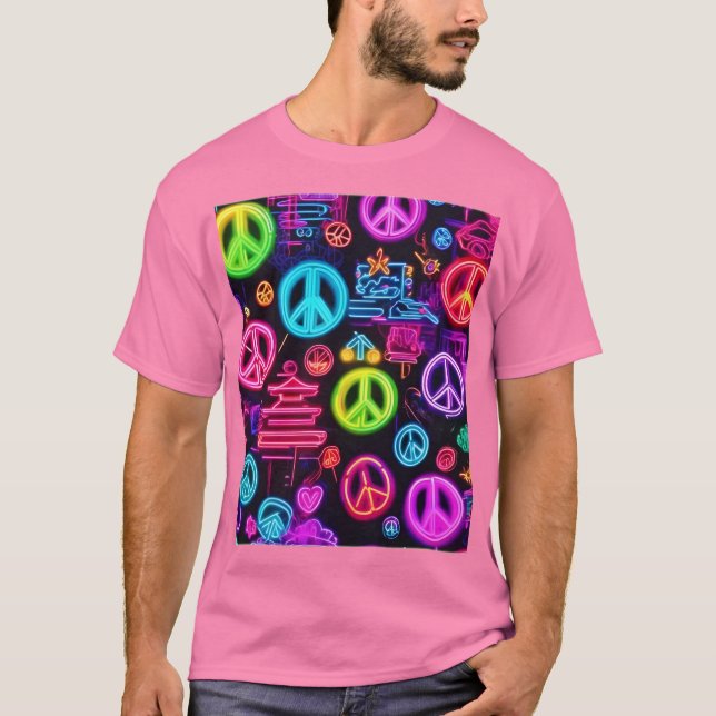 Colorful Neon Peace Mönster T Shirt (Framsida)