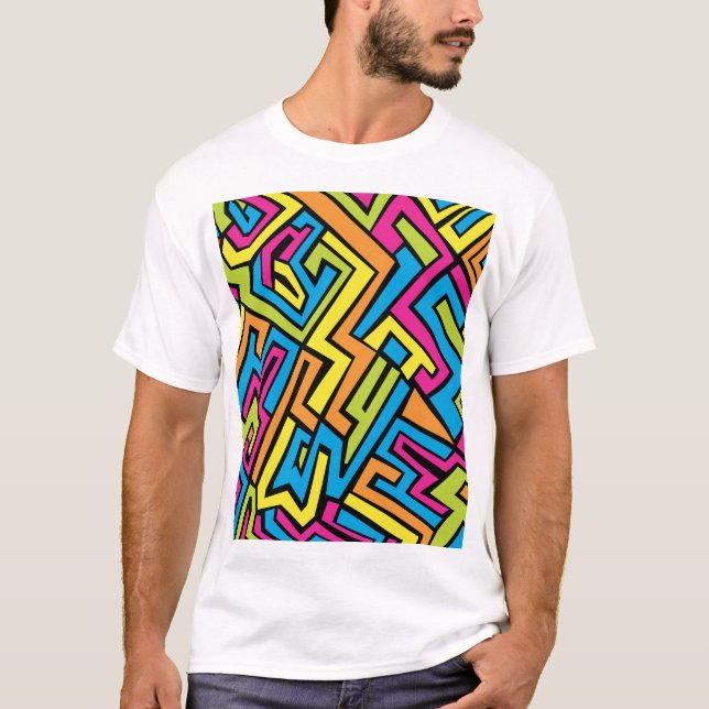 Colorful Neon Street Art Mönster T Shirt (Framsida)