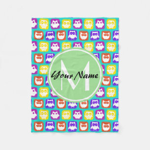 Colorful Neon Uggla Anpassningsbar Monogram, Perso Fleecefilt