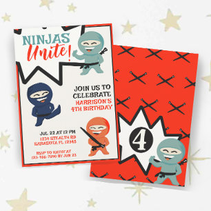 Colorful Ninja Karate Birthday Inbjudningar