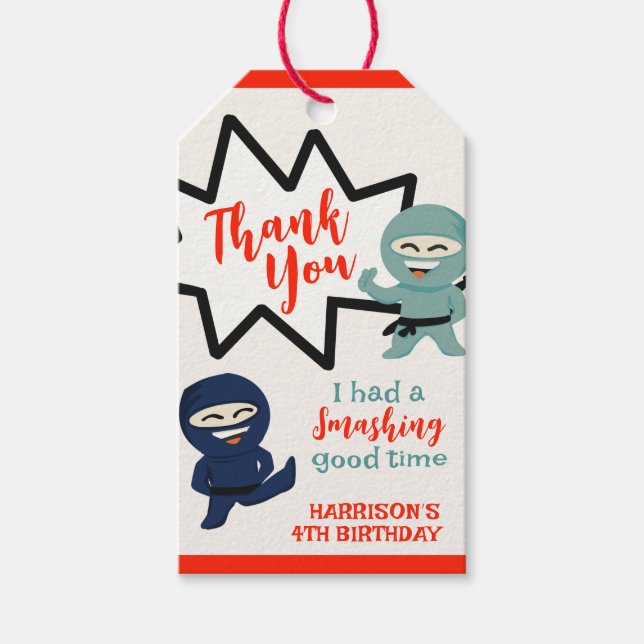 Colorful Ninja Karate Birthday Presentetikett (Framsidan)