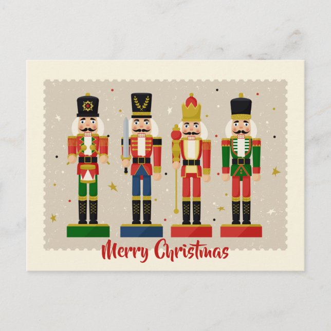 Colorful Nutcracker Soldiers Merry Christmas Vykort (Framsida)