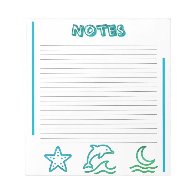 Colorful Ocean Life Lined Notepad Anteckningsblock (Framsida)
