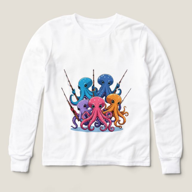 Colorful Octopus Fishing – Kids’ Long Sleeve Tee (Design framsida)