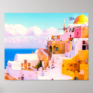 Colorful Oia Santorini Houses, Greece Photography Poster