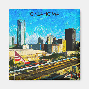 Colorful Oklahoma City Skyline Panorama View Magnet