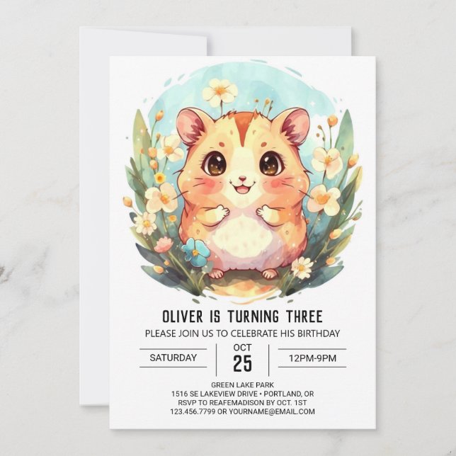 Colorful Online Hamster Birthday Inbjudningar (Framsida)