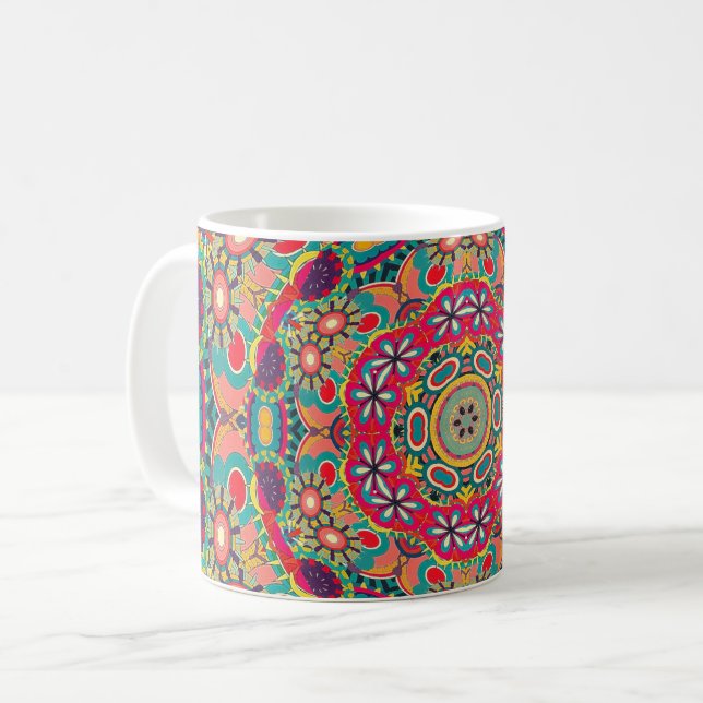 Colorful Ornate Kaleidoscope Mandala Pattern Kaffemugg (Framsida vänster)