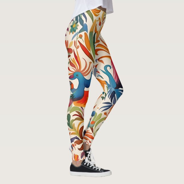 Colorful Otomi Birds Mönster Leggings (Höger)