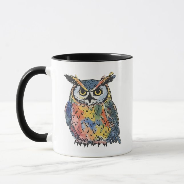 Colorful Owl Watercolor Mugg (Vänster)