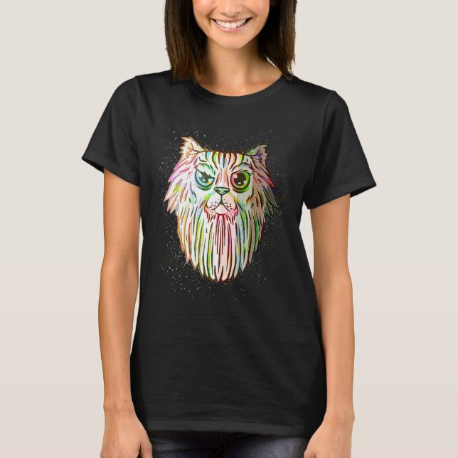 Colorful Paint Splash  Bearded Cat T Shirt (Framsida)