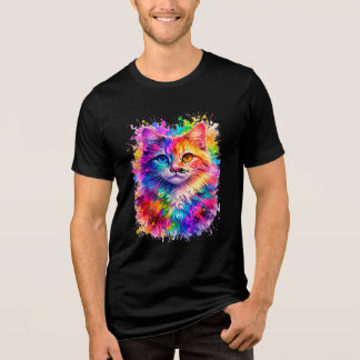 Colorful Paint Splash Cat Illustration T Shirt
