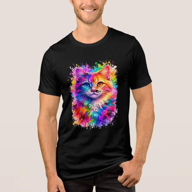 Colorful Paint Splash Cat Illustration  T Shirt (Framsida)
