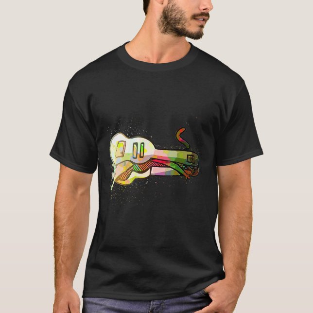 Colorful Paint Splash Kitten Cat Guitar T Shirt (Framsida)